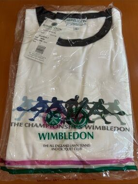 Wimbledon White Short Sleeve Tee with Multi-Color Logos